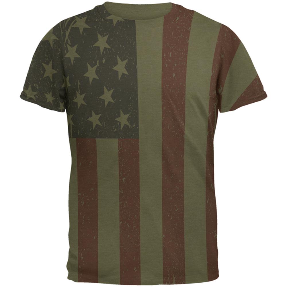 4th of July American Flag Distressed Men's Soft T-Shirt Men's T-Shirts Old Glory 2XL Military Green 