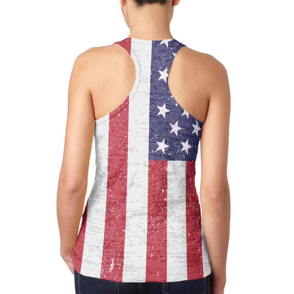 4th of July American Flag Distressed Juniors Burnout Racerback Tank Top Juniors Tank Tops Old Glory   