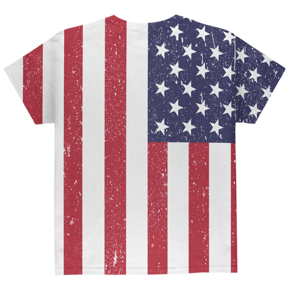 4th of July American Flag Distressed All Over Youth T Shirt Youth T-Shirts Old Glory   