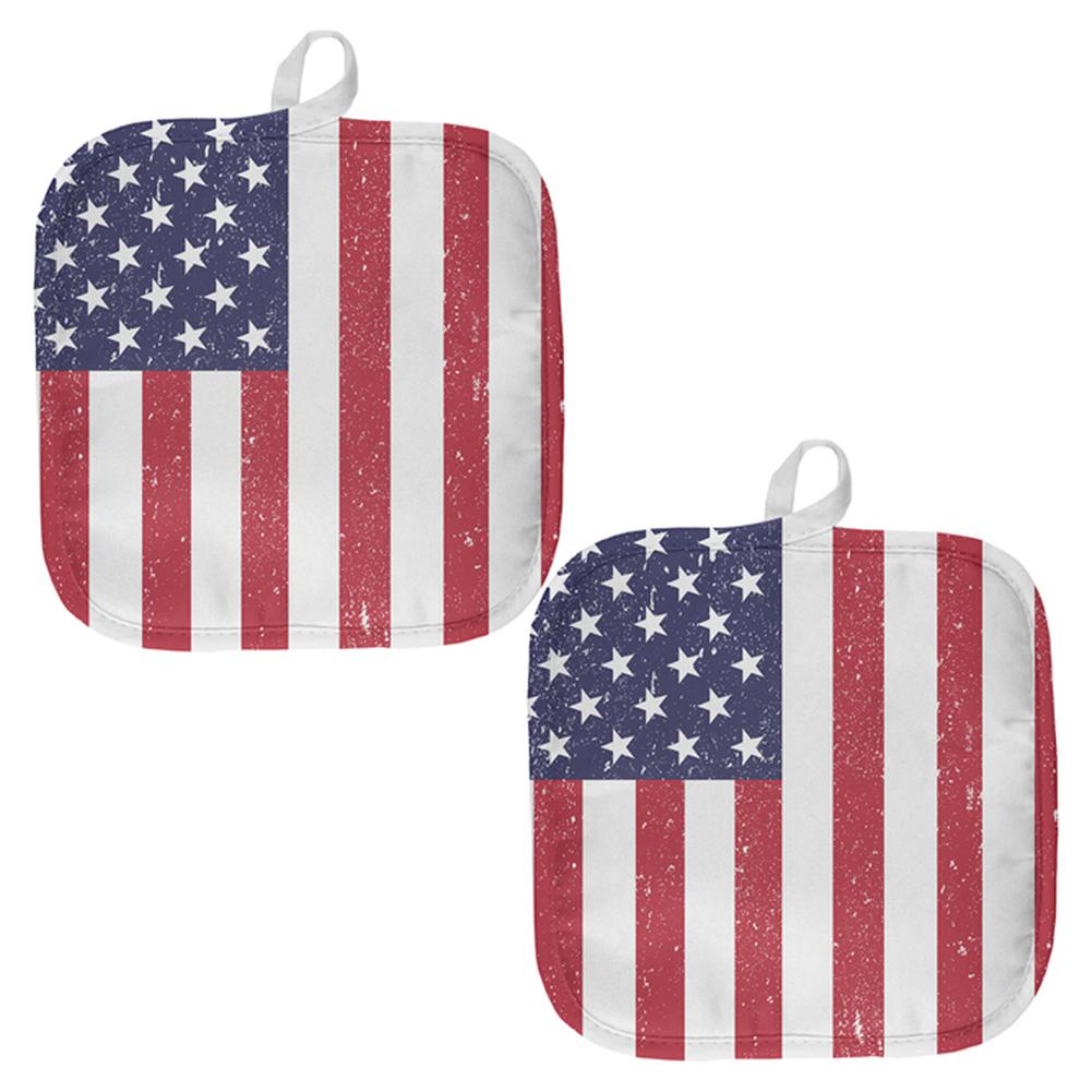 4th of July American Flag Distressed All Over Pot Holder (Set of 2) Pot Holders Old Glory OS Multi 