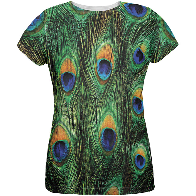 Peacock Feathers All Over Womens T Shirt Women's T-Shirts Old Glory 2XL Multi 