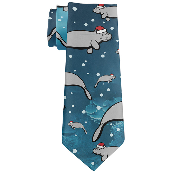 Christmas Manatee Floaty Potato Pattern All Over Neck Tie Men's Neck Ties Old Glory OS Multicolored 