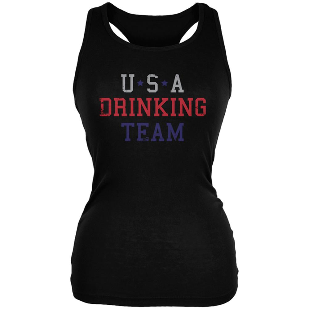 4th of July USA Drinking Team Juniors Soft Tank Top Juniors Tank Tops Old Glory 2XL Black 