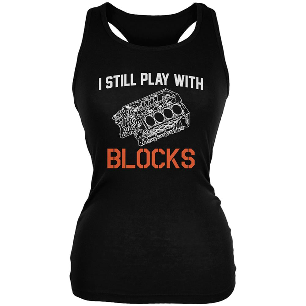 Auto Racing I Still Play With Blocks Juniors Soft Tank Top Juniors Tank Tops Old Glory 2XL Black 