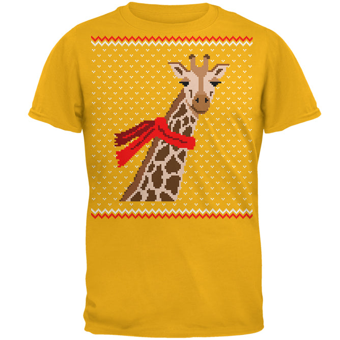 Big Giraffe Scarf Ugly Christmas Sweater Mens T Shirt Men's T-Shirts Old Glory 2XL Gold 