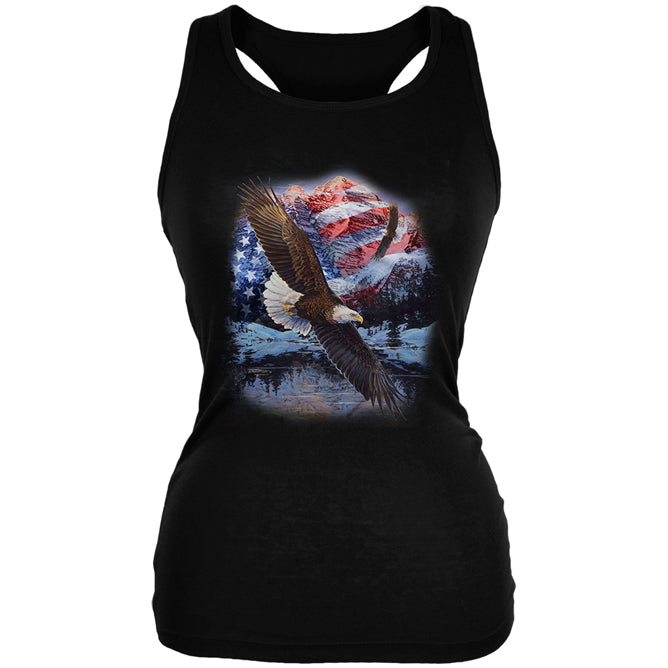 4th of July American Flag Bald Eagle Juniors Soft Tank Top Juniors Tank Tops 4th of July 2XL Black 