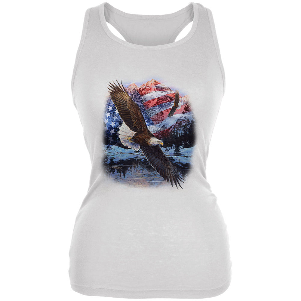 4th of July American Flag Bald Eagle Juniors Soft Tank Top Juniors Tank Tops 4th of July 2XL White 