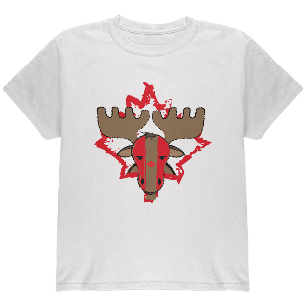 Canada Canadian Maple Leaf Moose Sports Paint Hockey Youth T Shirt Youth T-Shirts Old Glory YLG White 