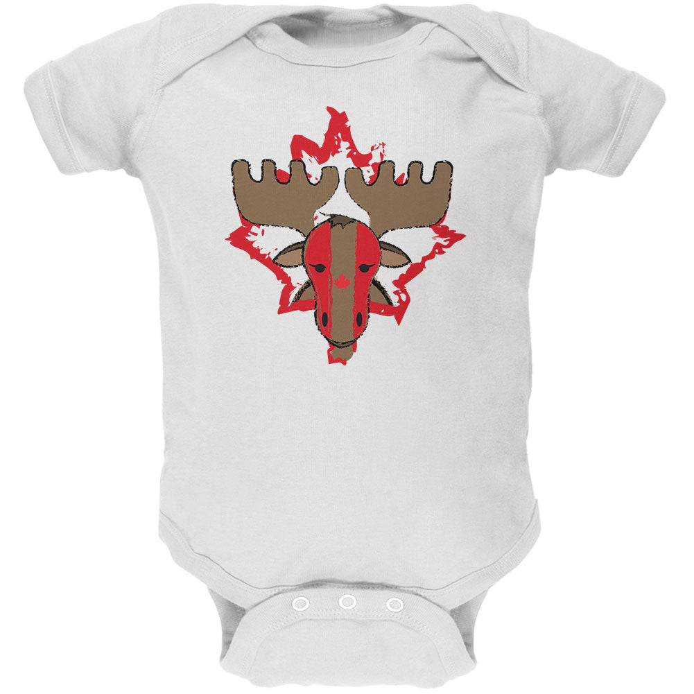 Canada Canadian Maple Leaf Moose Sports Paint Hockey Soft Baby One Piece Baby One Piece Old Glory 0-3M White 