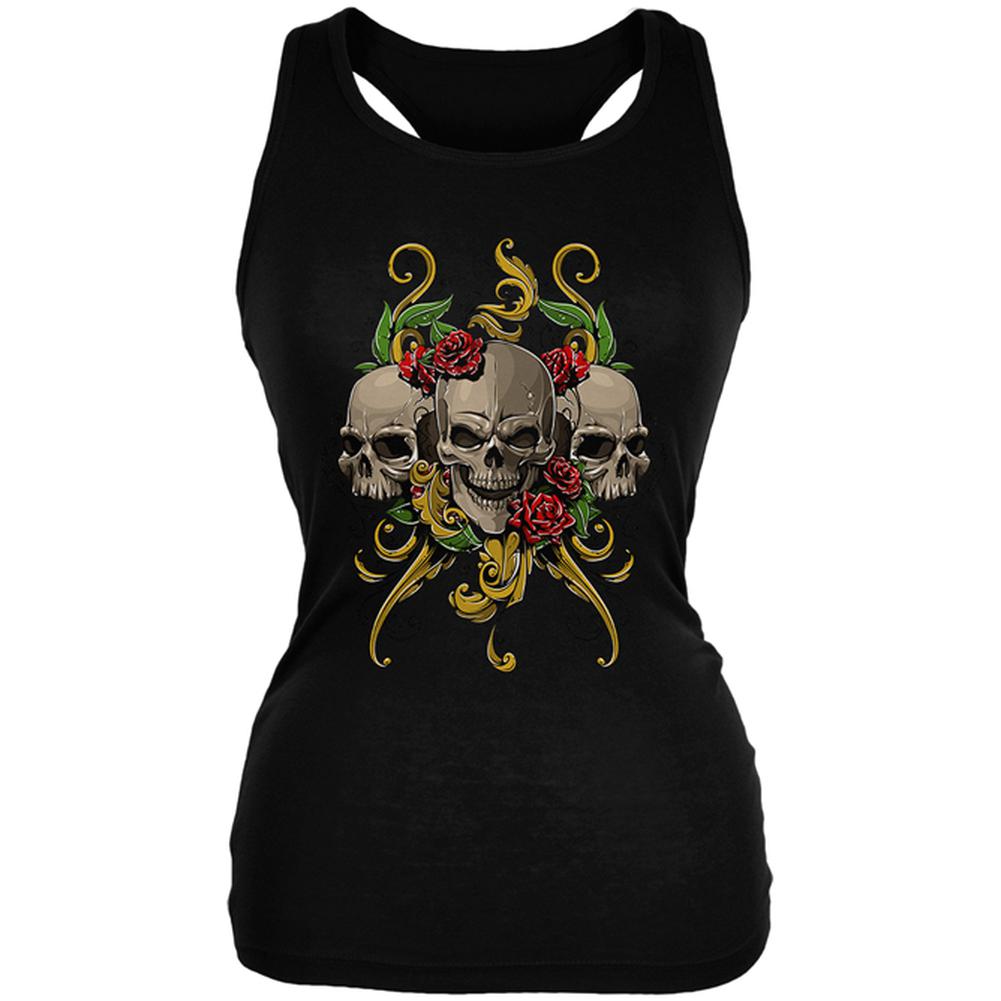 Skulls and Roses Juniors Soft Tank Top Juniors Tank Tops Old Glory 2XL Black 