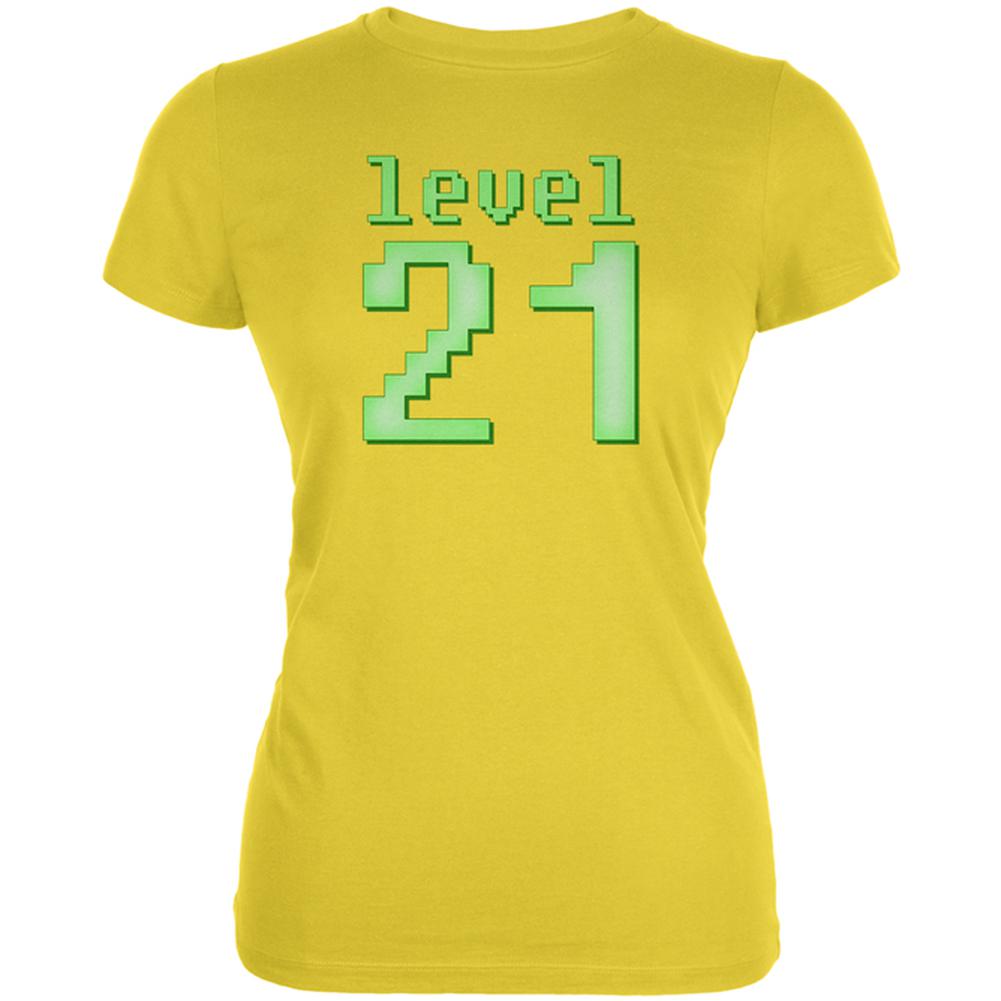 Gamer Milestone Birthday Level 21 Juniors Soft T Shirt Juniors T-Shirts Old Glory 2XL Bright Yellow 