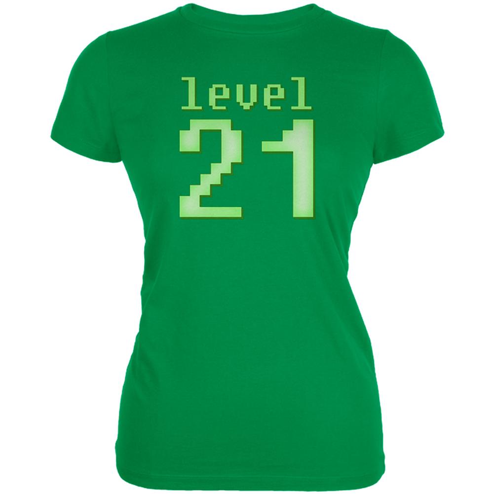 Gamer Milestone Birthday Level 21 Juniors Soft T Shirt Juniors T-Shirts Old Glory 2XL Irish Green 