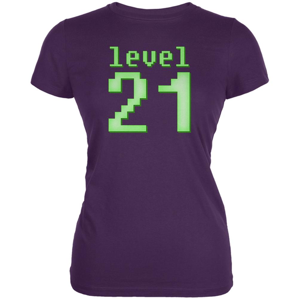 Gamer Milestone Birthday Level 21 Juniors Soft T Shirt Juniors T-Shirts Old Glory 2XL Purple 