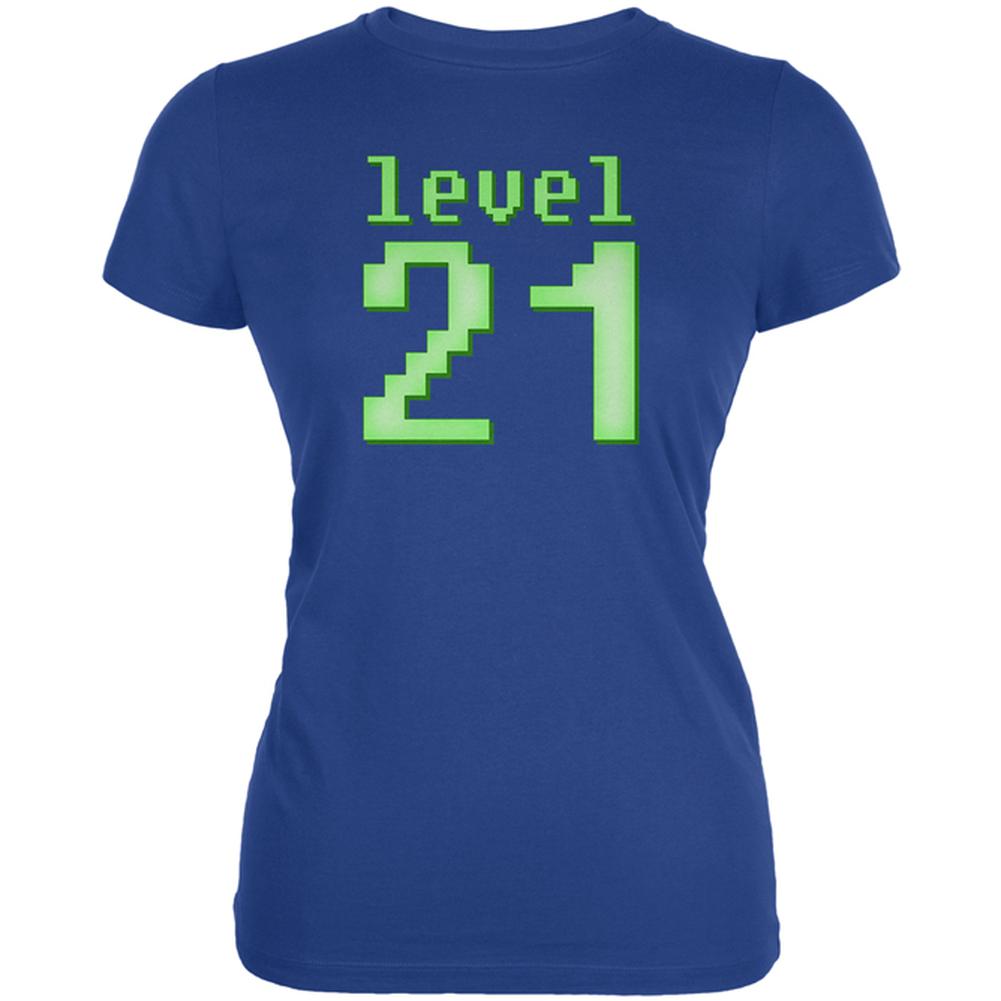 Gamer Milestone Birthday Level 21 Juniors Soft T Shirt Juniors T-Shirts Old Glory 2XL Royal 