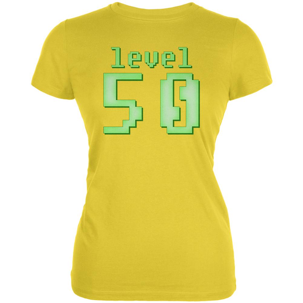 Gamer Milestone Birthday Level 50 Juniors Soft T Shirt Juniors T-Shirts Old Glory 2XL Bright Yellow 