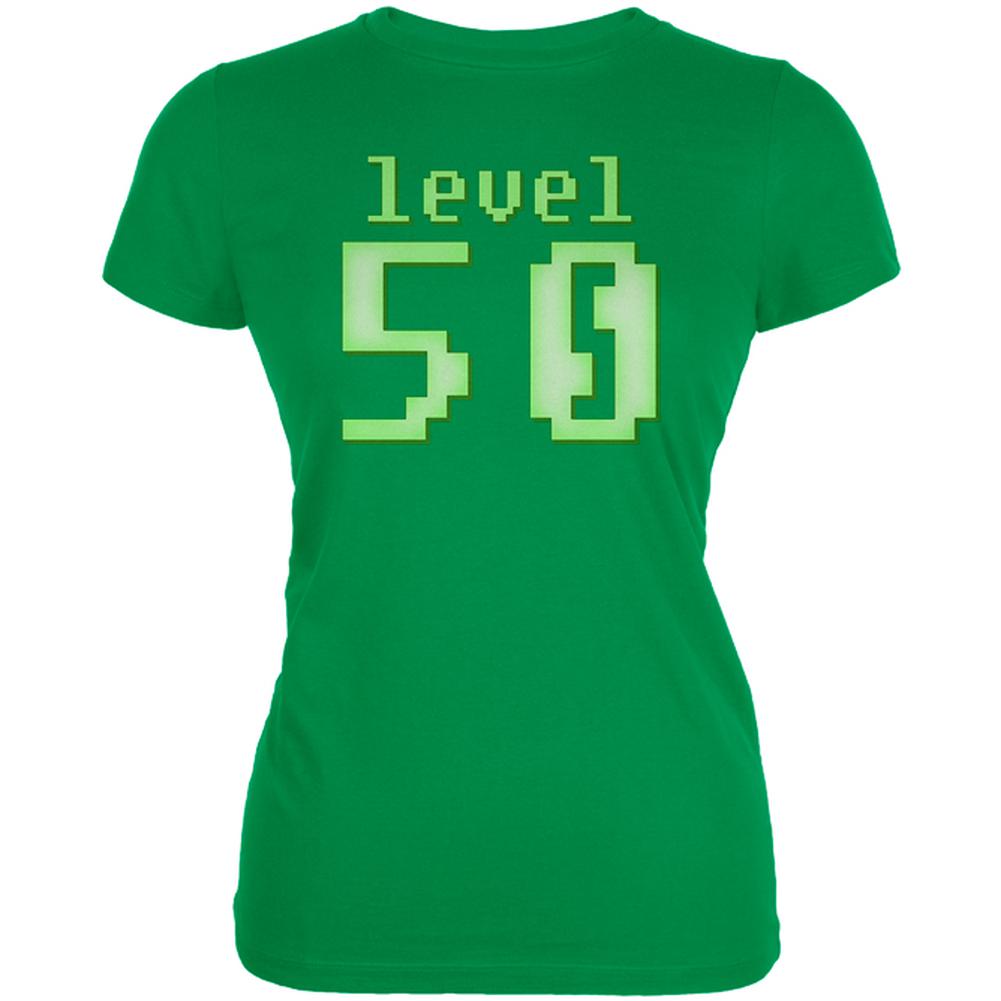 Gamer Milestone Birthday Level 50 Juniors Soft T Shirt Juniors T-Shirts Old Glory 2XL Irish Green 