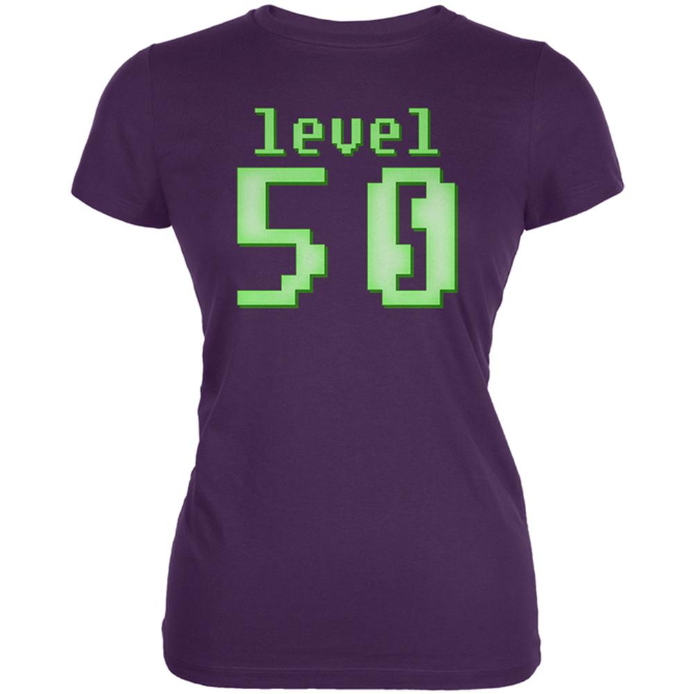 Gamer Milestone Birthday Level 50 Juniors Soft T Shirt Juniors T-Shirts Old Glory 2XL Purple 