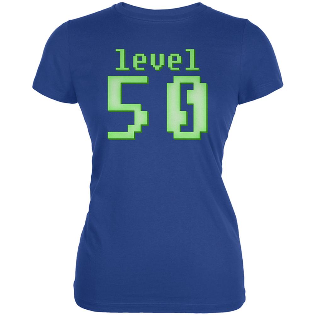 Gamer Milestone Birthday Level 50 Juniors Soft T Shirt Juniors T-Shirts Old Glory 2XL Royal 