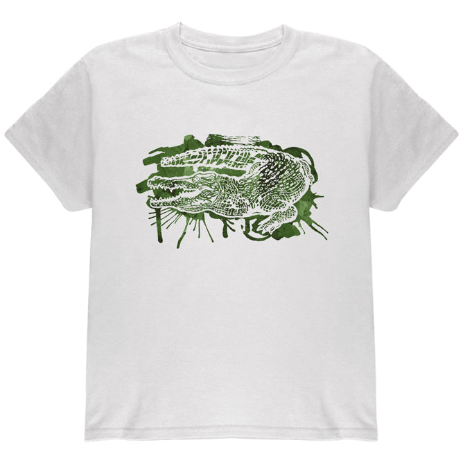 Alligator Swamp Water Splatter Youth T Shirt Youth T-Shirts global YLG White 