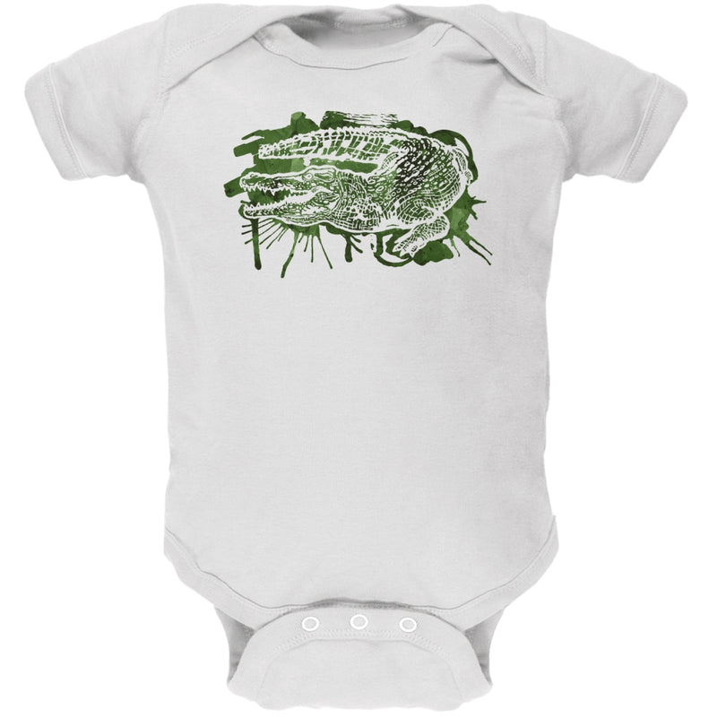 Alligator Swamp Water Splatter Soft Baby One Piece Baby One Piece global 0-3M White 