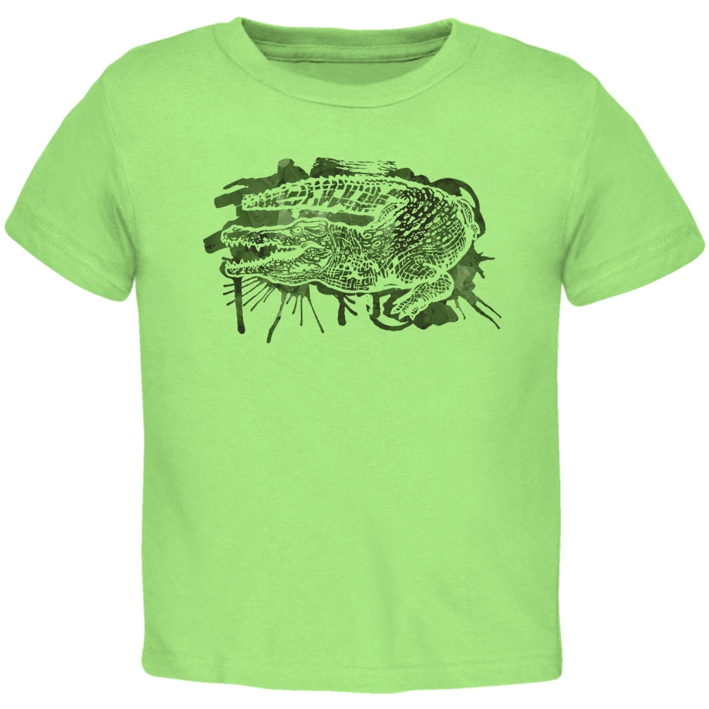 Alligator Swamp Water Splatter Toddler T Shirt Toddler T-Shirts global 2T Lime 