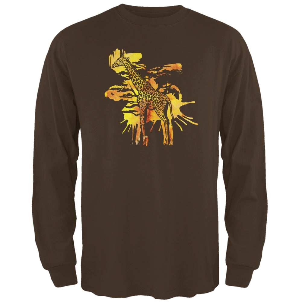 Giraffe Safari Splatter Mens Long Sleeve T Shirt Men's Long Sleeves Old Glory 2XL Brown 