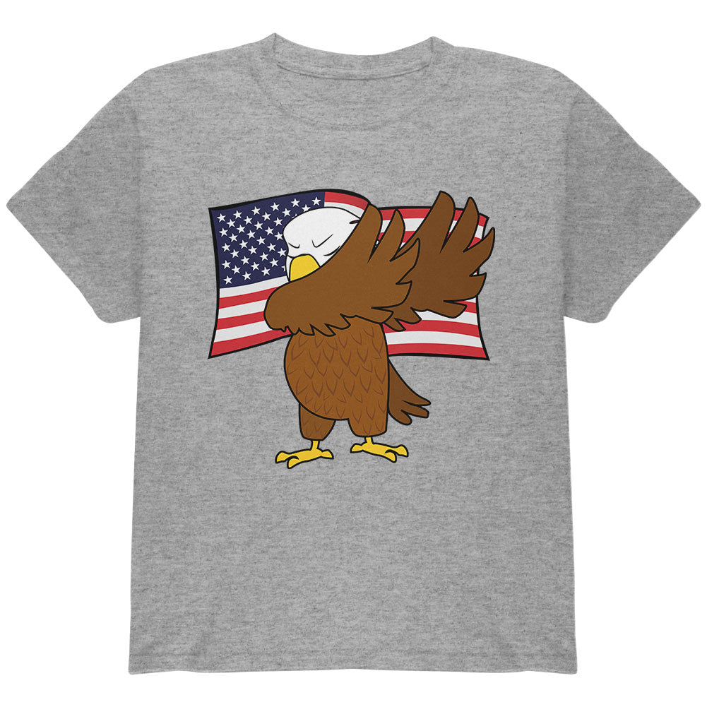 4th Of July America Dabbing Bald Eagle Youth T Shirt Youth T-Shirts 4th of July YLG Heather 