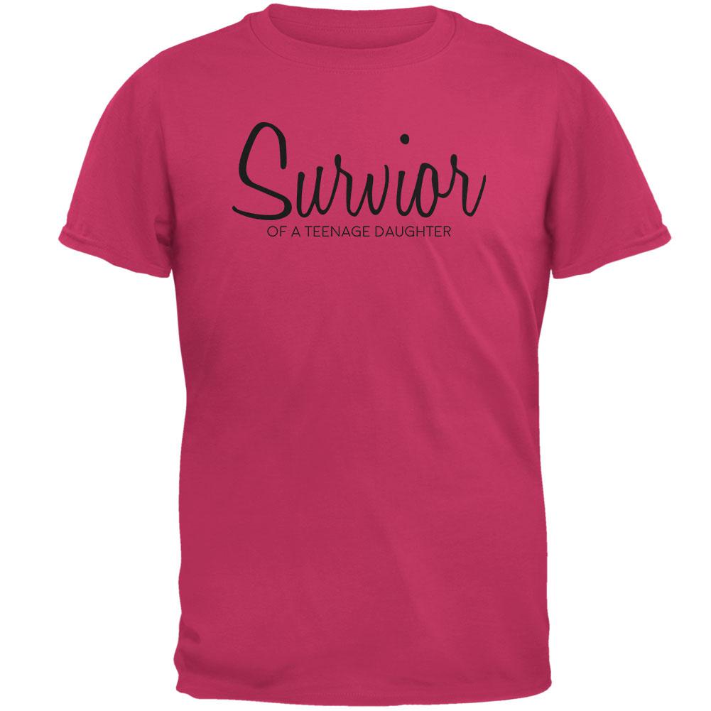 Mother's Day Survivor Of A Teenage Daughter Mens T Shirt Men's T-Shirts Old Glory 2XL Pink 