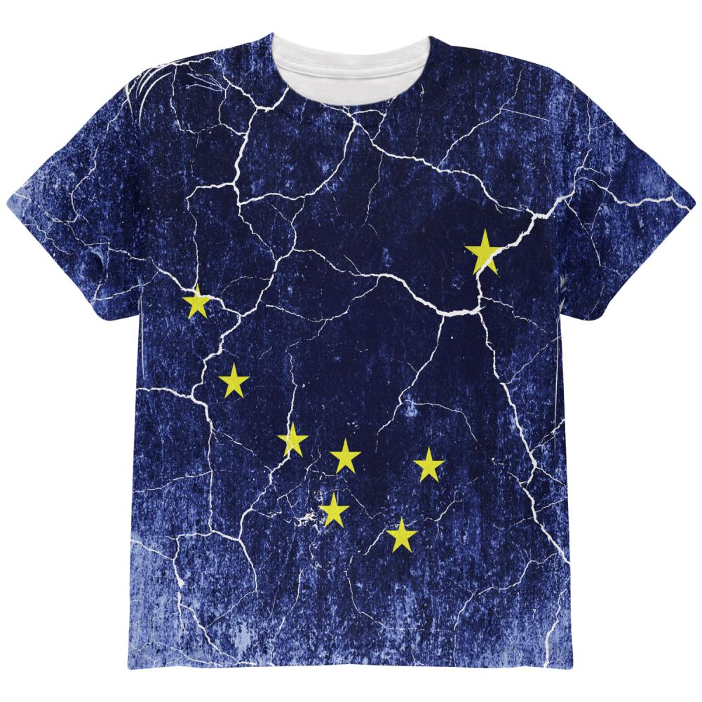 Alaska Vintage Distressed State Flag All Over Youth T Shirt Youth T-Shirts Old Glory LG Multi 