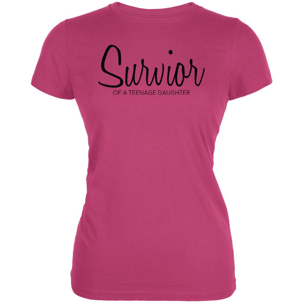 Mother's Day Survivor Of A Teenage Daughter Juniors Soft T Shirt Juniors T-Shirts Old Glory LG Bright Berry 