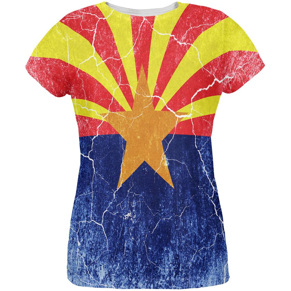 Arizona Vintage Distressed State Flag All Over Womens T Shirt Women's T-Shirts Old Glory 2XL Multi 