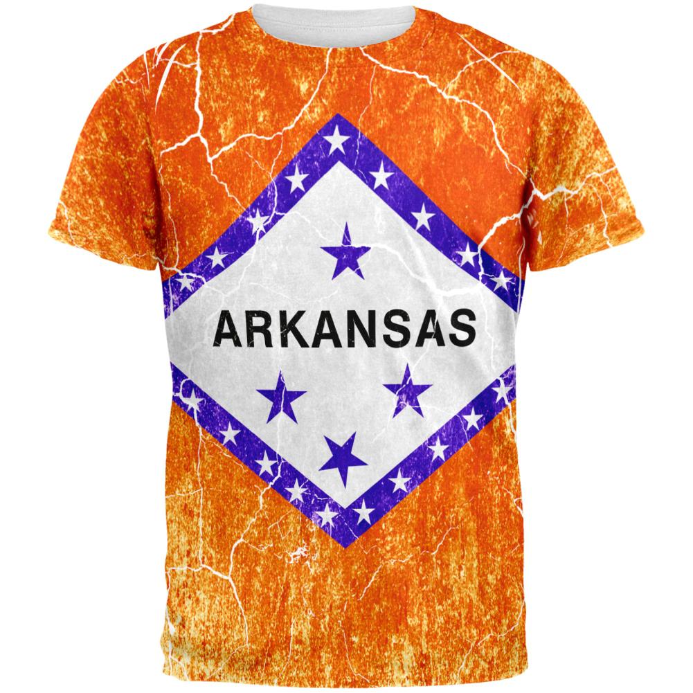 Arkansas Vintage Distressed State Flag All Over Mens T Shirt Men's T-Shirts Old Glory 2XL Multi 