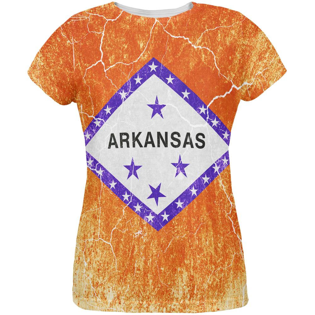 Arkansas Vintage Distressed State Flag All Over Womens T Shirt Women's T-Shirts Old Glory 2XL Multi 