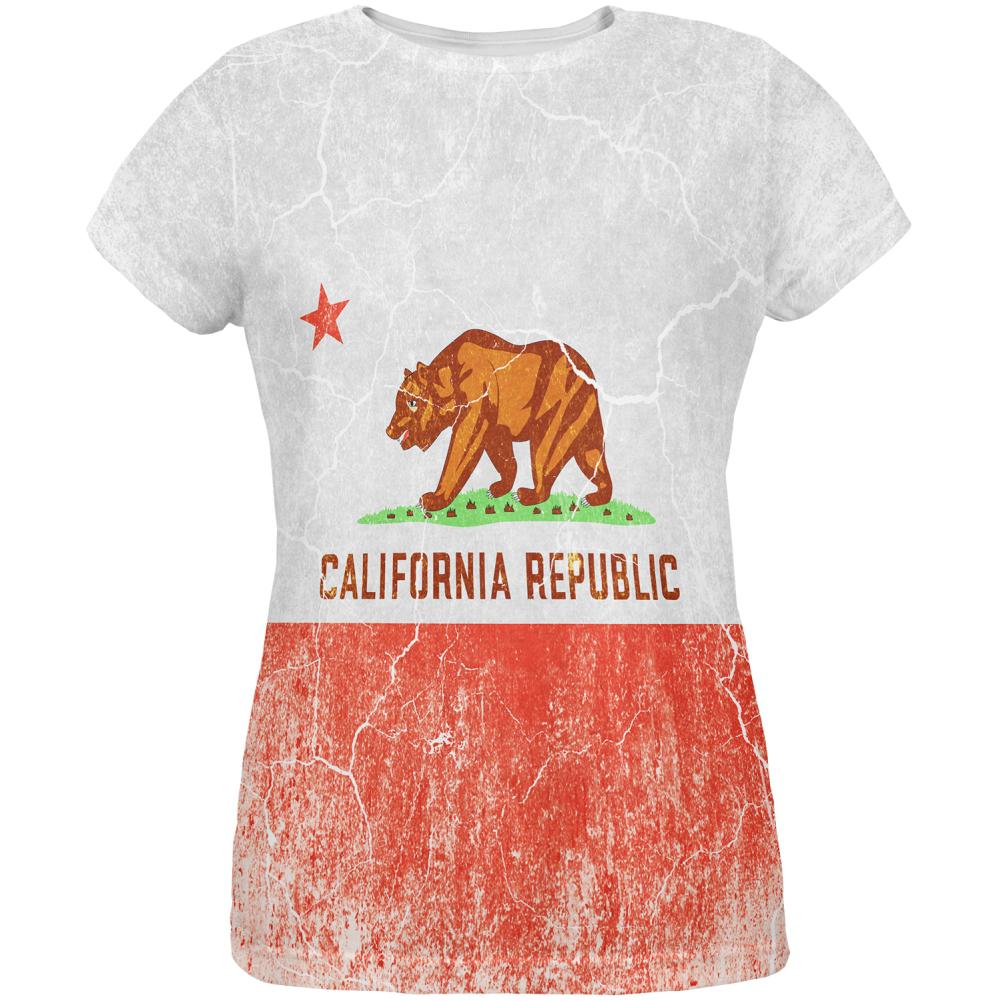 California Vintage Distressed State Flag All Over Womens T Shirt Women's T-Shirts Old Glory 2XL Multi 