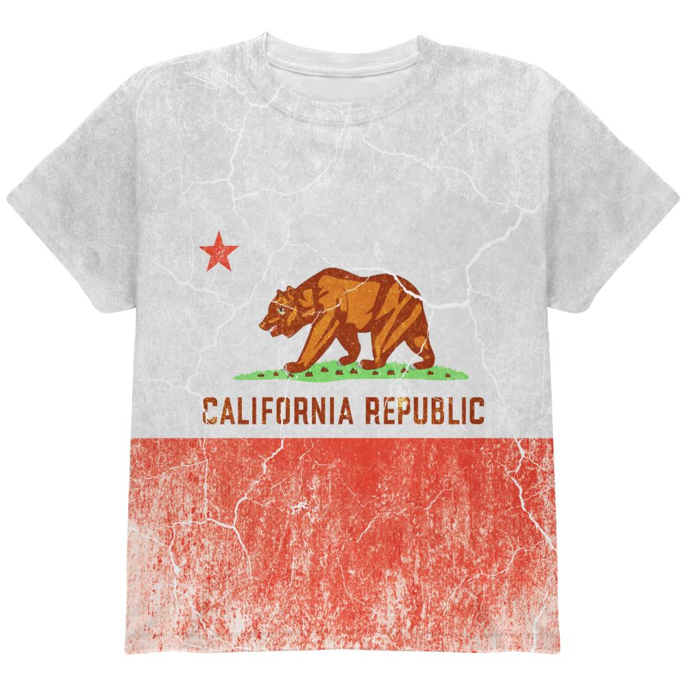 California Vintage Distressed State Flag All Over Youth T Shirt Youth T-Shirts Old Glory LG Multi 