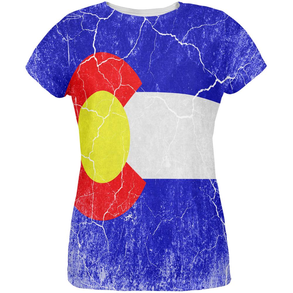 Colorado Vintage Distressed State Flag All Over Womens T Shirt Women's T-Shirts Old Glory 2XL Multi 