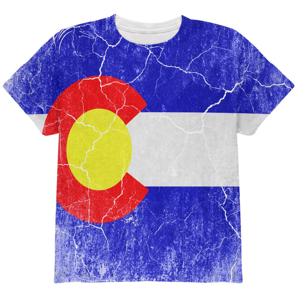 Colorado Vintage Distressed State Flag All Over Youth T Shirt Youth T-Shirts Old Glory LG Multi 