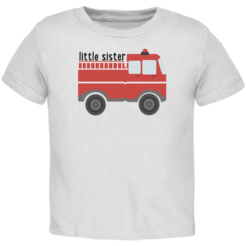 Little Sister Fire Truck Toddler T Shirt Toddler T-Shirts Old Glory 2T White 