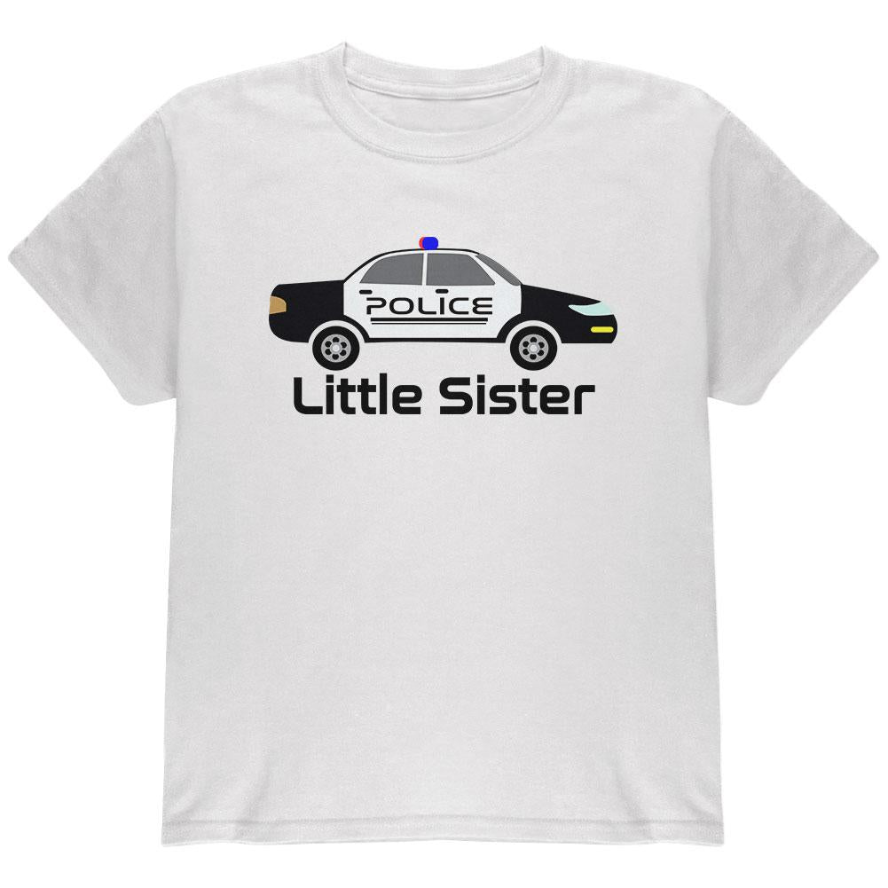 Little Sister Police Car Youth T Shirt Youth T-Shirts Old Glory LG White 