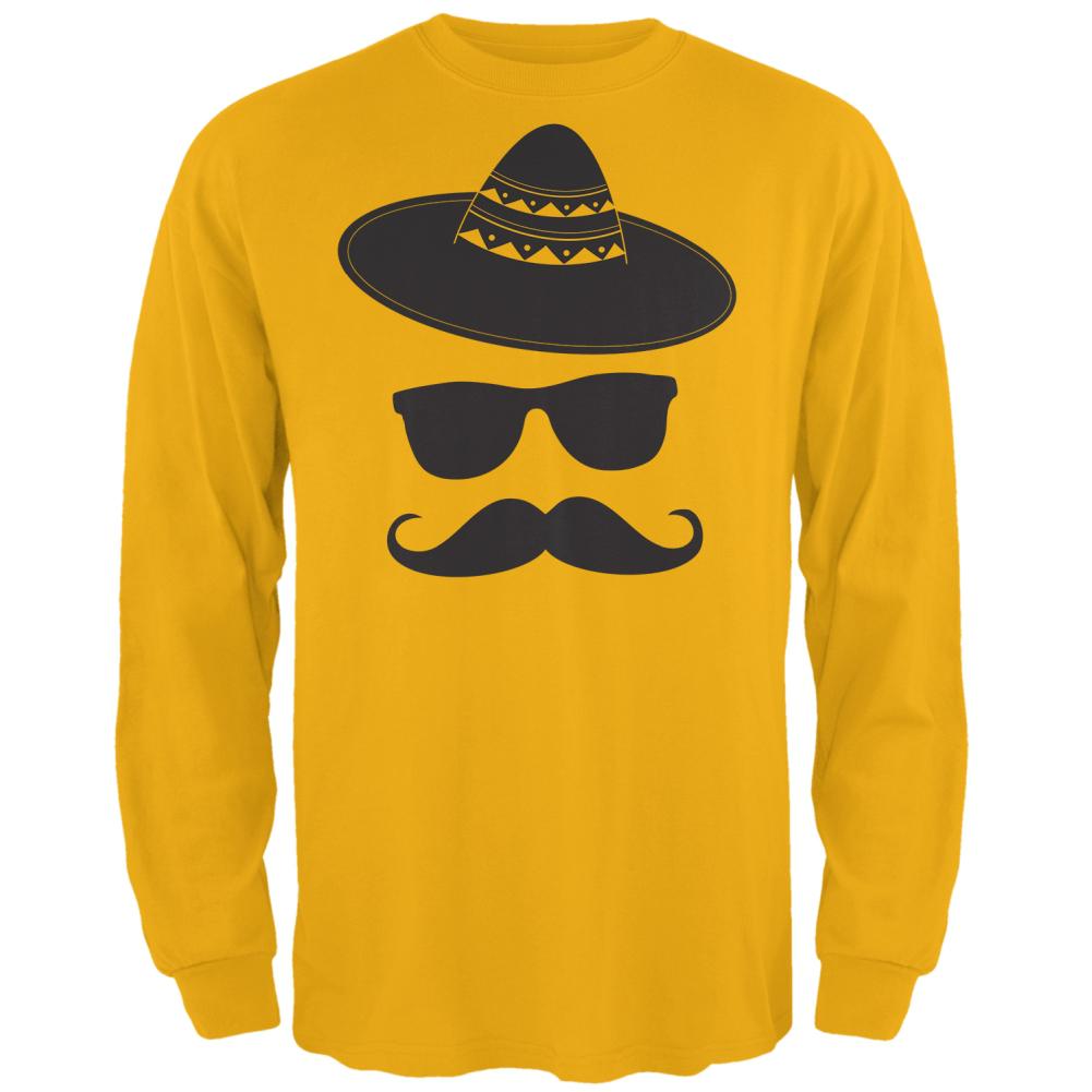 Cinco De Mayo Mustache Sombrero Mens Long Sleeve T Shirt Men's Long Sleeves Old Glory 2XL Yellow 