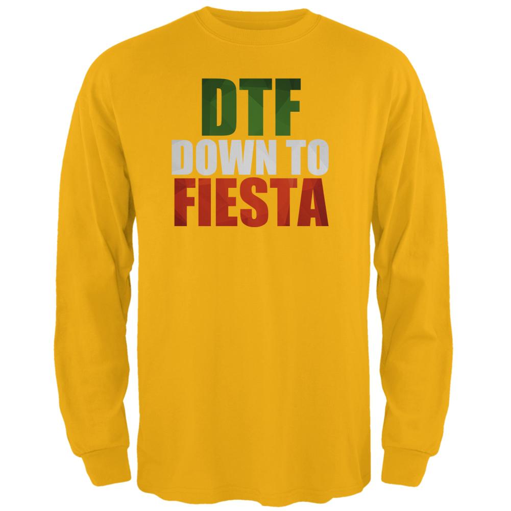 Cinco de Mayo DTF, Down to Fiesta Mens Long Sleeve T Shirt Men's Long Sleeves Old Glory 2XL Gold 