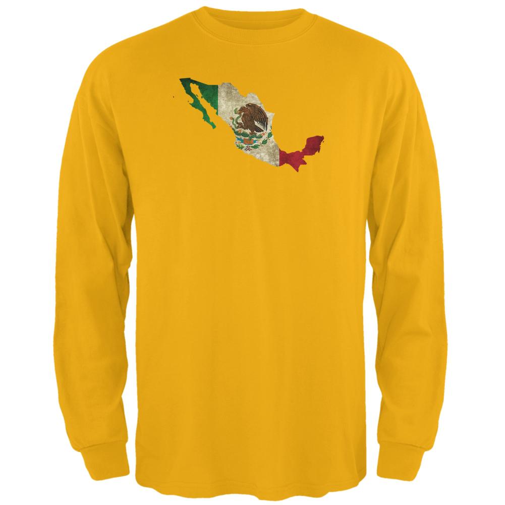 Cinco de Mayo Mexican Flag Mexico Silhouette Mens Long Sleeve T Shirt Men's Long Sleeves Old Glory 2XL Gold 