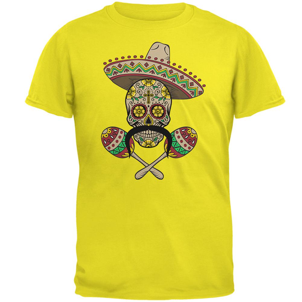 Cinco de Mayo Sombrero Skull Maracas Crossbones Mens T Shirt Men's T-Shirts Old Glory 2XL Bright Yellow 