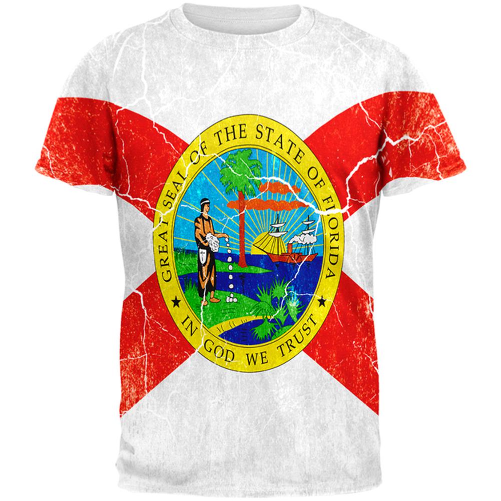 Florida Vintage Distressed State Flag All Over Mens T Shirt Men's T-Shirts Old Glory 2XL Multi 