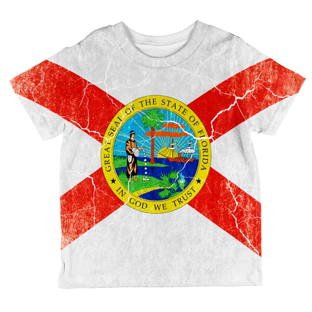 Florida Vintage Distressed State Flag All Over Toddler T Shirt Toddler T-Shirts Old Glory 2T Multi 