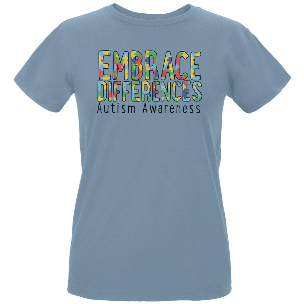 Autism Awareness Embrace Differences Womens Organic T Shirt Women's T-Shirts Old Glory LG Blue 