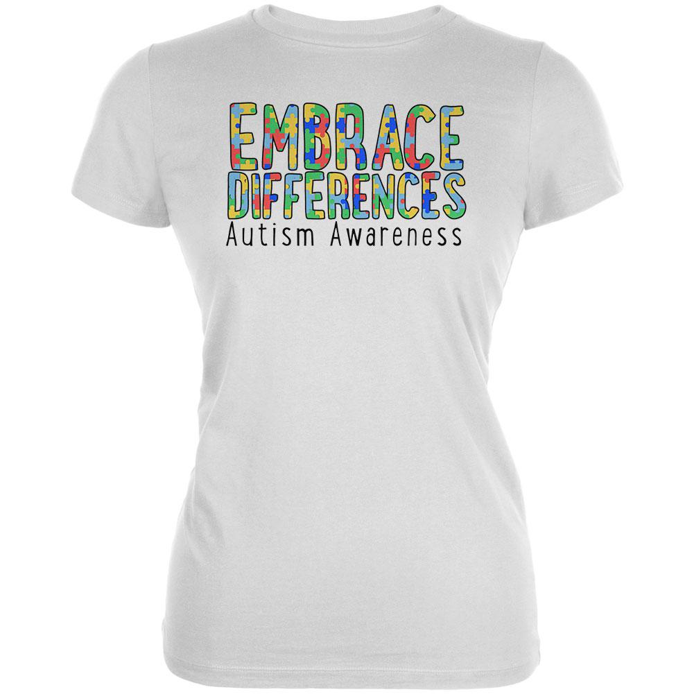 Autism Awareness Embrace Differences Juniors Soft T Shirt Juniors T-Shirts Old Glory 2XL White 