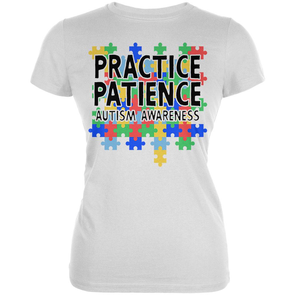 Autism Awareness Practice Patience Juniors Soft T Shirt Juniors T-Shirts Old Glory 2XL White 