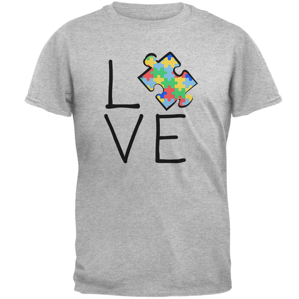 Autism Awareness Love Puzzle Piece Mens T Shirt Men's T-Shirts Old Glory 2XL Heather 