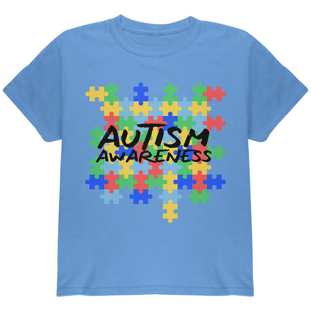 Autism Awareness Puzzle Pieces Youth T Shirt Youth T-Shirts Old Glory LG Carolina Blue 